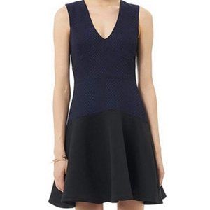 $395 Rebecca Taylor Sleeveless V Neck Fit And Flare Dress Black Navy Size 6